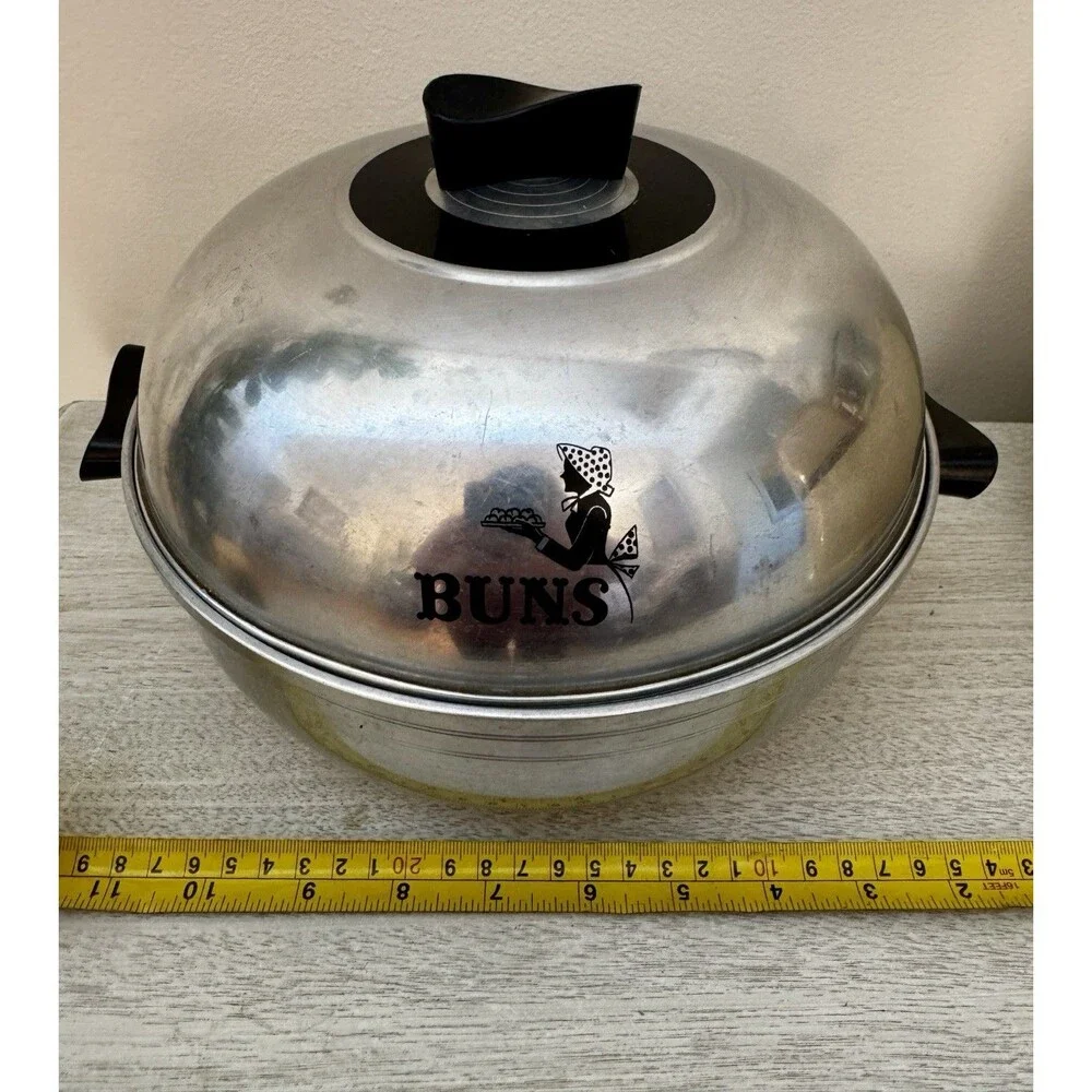 Vintage West Bend Aluminum Serving Oven Bun Warmer Buns Girl Graphic 3 Piece MCM